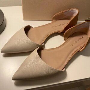 Shoes of Prey D’Orsay Pointy Toe CasDress Flat Beige Nude Pointy Toe 12.5 W WIDE